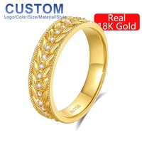 Bague de Fiançailles en Or 18K pour Hommes et Femmes, Motif Épi de Blé, Bague Creuse 5D en Or AU750, Qualité Dropshipping