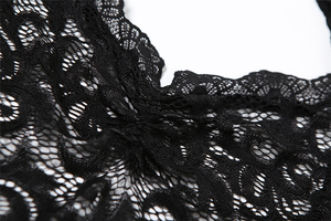 Sexy Completo Due Pezzi in Pizzo Nero Trasparente <span class=keywords><strong>con</strong></span> <span class=keywords><strong>Tuta</strong></span> Corta e <span class=keywords><strong>Leggings</strong></span> a Vita Alta - Product Image 6