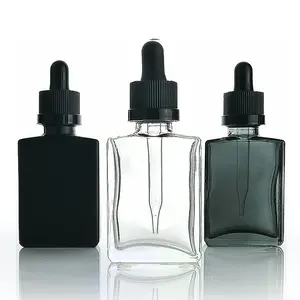 Eko kozmetik konteyner 30 ml 1 oz 30 ml mat siyah dikdörtgen buzlu siyah cam damlalık şişe
