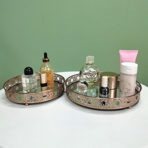Ensemble de 2 plateaux miroir en métal rose doré de luxe, personnalisables, pour la décoration de la maison, plateau de service pour le salon, le bureau, pour la présentation de bijoux - Product Image 2