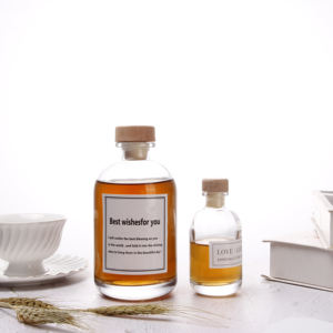 Bouteille en verre givré transparente à fond lourd pour vodka, <span class=keywords><strong>gin</strong></span>, café, sauce, jus, rechargeable avec bouchon en bois – Grande Vente - Product Image 1