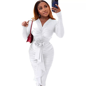 <span class=keywords><strong>Robe</strong></span> fourreau vintage sexy <span class=keywords><strong>mi</strong></span>-<span class=keywords><strong>longue</strong></span> à manches longues et col en V, taille haute, élégante, froncée, avec rosettes, style bodycon - Product Image 5