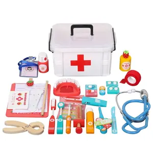 Conjunto de brinquedo de médico em madeira, conjunto de dentista para menina e menino, brinquedo de madeira educacional para crianças