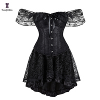 Ensemble Corset Gothique Victorien avec Jupe, Broderie Florale, Dentelle, Robe Midi, Vêtement Femme, Robe de Bal, Culotte T-Back, Grande Taille
