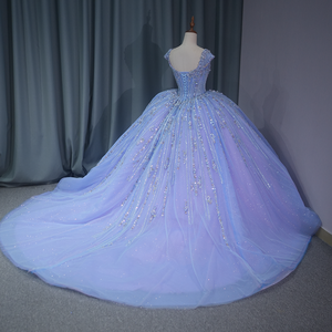 Jancember 1276 Brillant Bleu Sans Manches 3d Fleur Quinceanera Perles Robes - Product Image 4