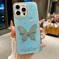 Coque de téléphone en TPU de luxe avec design diamant pour iPhone 17 16 15 14 13 et Google G85 G55 G14 G35, avec décoration papillon et dos IMD