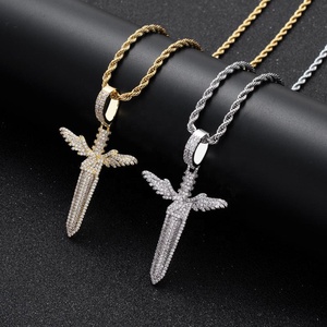 Nuevo Collar de Cadena con Colgante de Espada de Ángel Dorada de <span class=keywords><strong>21</strong></span> <span class=keywords><strong>Savage</strong></span>, Joyería de Rap Hip Hop, Collar con Colgante de Cruz con Circonitas Cúbicas, Estilo Iced Out para Hombre - Product Image 1