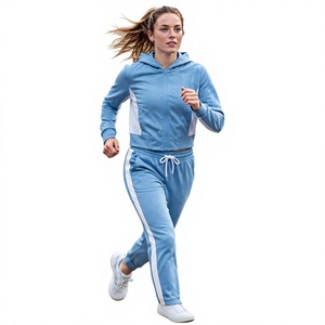 <b>Women's</b> Winter Solid Hooded Zip up <b>2</b> <b>Piece</b> Fleece Breathable Tracksuit Set Mesh Panel Long Jacket Jogger Pants Sporty <b>Outfit</b> - Product Image 5