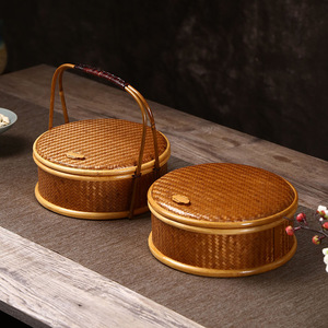 Japanese-style bamboo woven retro multi-layered food <b>basket</b>, Chinese retro wedding <b>basket</b>, portable <b>storage</b> box/mooncake <b>basket</b>. - Product Image 2