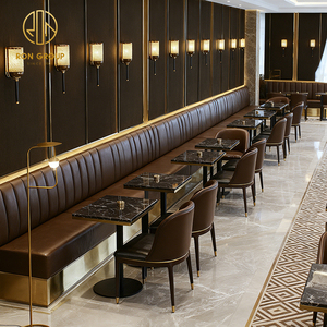 ชุดเฟอร์นิเจอร์โต๊ะเก้าอี้โซฟาบูธสำหรับร้านกาแฟร้านอาหารหินสังเคราะห์ทรงสี่เหลี่ยมแบบกำหนดเองสุดหรูหุ้มหนัง - Product Image 3