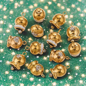Joyería de acero inoxidable decoración de Navidad encanto colgante metal pequeña campana con diamante DIY pulsera colgante joyería impermeable - Product Image 1