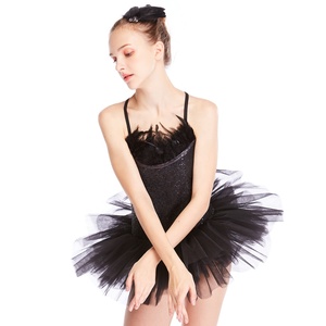 Midea — robe <span class=keywords><strong>Tutu</strong></span> cygne <span class=keywords><strong>noir</strong></span>, justaucorps à paillettes avec plumes, vêtement de danse moderne - Product Image 3