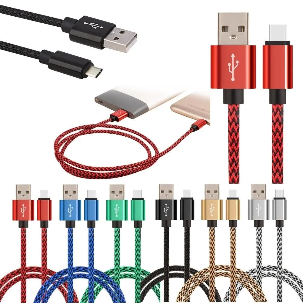 Kabel Data USB Mikro Pengisian Daya, Kabel Pengisi Daya Tipe C Anyaman Nilon 1M Line 2A Cepat V8 untuk Ponsel Samsung Huawei Xiaomi Android