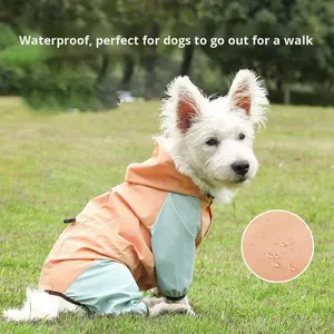 Yansıtıcı Küçük Köpek Tam Vücut Su Geçirmez Yağmurluk, D Halkası ve Bacak Bantları ile, Renk Bloklu Evcil Hayvan Yağmurluğu - Product Image 2
