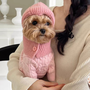 Gorro de punto estilo coreano para perros y gatos, bufanda con capucha para mascotas de otoño e invierno, gorro tipo pasamontañas, para Teddy y Bichon Frise - Product Image 5