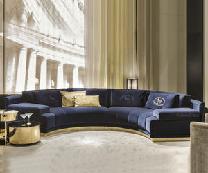 Sofa Setengah Lingkaran Gaya Nordik Eropa, Pelapis Kain Beludru Biru, Sofa Ruang Tamu, Canape Modern, Sofa Setengah Lingkaran - Product Image 3