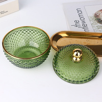 Frasco de cristal con forma de diamante, frasco de vela verde, redondo, con tapa, 10oz