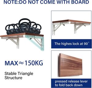 Heavy Duty L Shape 90 Degree Folding <b>Shelf</b> Brackets Metal Wall Mount Space Saving Side Opening for Table <b>Shelf</b> Furniture - Product Image 4