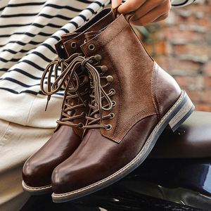 Retro Fashion Men's Personalized Lace-up Ankle Waterproof Leather Boots Handcrafted Winter Outdoor Work 2025 New Trend - Product Image 1