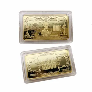 عملة تذكارية مربعة للرئاسة الأمريكية عشرة آلاف فاتورة نوت بار 24 قيراط مطلية بالذهب أوراق نقدية قضبان معدنية