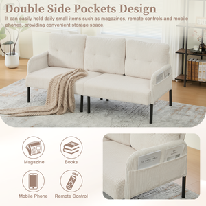 Sofá Cama Doble Extra Grande, Moderno, de Felpa, Tapizado en Corduroy, con Espuma Viscoelástica Ecológica, Acogedor, para Dormitorio, con Patas de Metal - Product Image 4