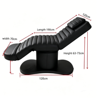 Table de massage et de soin électrique moderne pour cils et visage, en cuir d'agneau noir, 3 moteurs, pour spa et extensions de cils