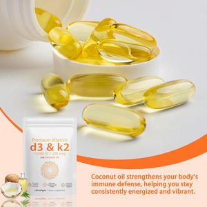 Capsule di <span class=keywords><strong>Vitamina</strong></span> <span class=keywords><strong>D3</strong></span>+K2 con Olio di Cocco per Adulti, Certificato GMP, OEM ODM, Etichetta Privata, Confezione da 180 Pezzi - Product Image 4