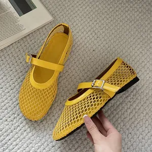 Eilyken Summer Designer Cosy Mesh <strong>Heels</strong> Women Flat Shoes Fashion <strong>Round</strong> <strong>Toe</strong> Buckle Strap Casual Outdoor Dress Mary Jane Sandals - Product Image 4