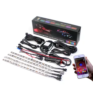 RGB LED Strip Lights For Car App Controle Luzes LED Interior do carro com carregador de música Sync Sob Traço Foot-Well Kit de iluminação Neon