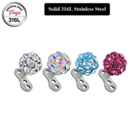 Perhiasan Tindik Kulit Freya 316L Stainless Steel dengan Kristal Bola, Micro Dermal Stud untuk Tindik Tubuh