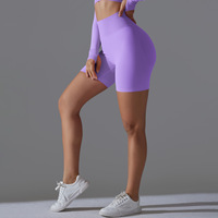 Shorts de sport basiques pour yoga, style européen, côtelés, moulants, pour la course et le fitness, taille haute, effet push-up, taille élastique, couleur unie