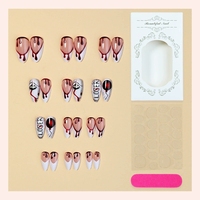 24 Pièces – Offre Spéciale – Faux Ongles Artificiels – Motif Fantôme de Dessin Animé – French Almond Rond – Ongles à Presser pour Décoration d'Ongles d'Halloween