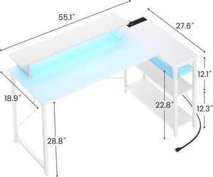 Có thể đảo ngược hình chữ L bằng gỗ chơi game bàn với ánh sáng <span class=keywords><strong>LED</strong></span> máy tính bàn lưu trữ Kệ màn hình đứng cho văn phòng nhà - Product Image 6
