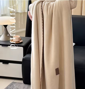 <b>Beige</b> Plush <b>Bed</b> Blanket Solid Color Rectangle Knitted Minimalist Style All-Season Use Folded Design - Product Image 6