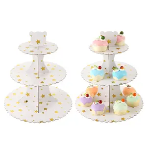 Espositore per cupcake design personalizzato espositore per torta nuziale in cartone ondulato a 3 livelli supporto per cupcake in carta ondulata a 3 pneumatici