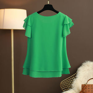 Camicetta da <span class=keywords><strong>donna</strong></span> nuova estate camicia allentata in Chiffon con scollo a o camicetta a maniche corte da <span class=keywords><strong>donna</strong></span> camicie <span class=keywords><strong>oversize</strong></span> Top e camicette da <span class=keywords><strong>donna</strong></span> - Product Image 2
