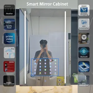 Armoire à pharmacie Chang 3 couleurs avec miroir TV Meuble-lavabo intelligent LED avec logo personnalisé et fonction anti-buée pour salle de bain