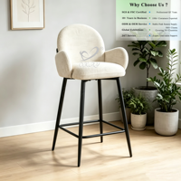 Chaise de bar OKAY, vente en gros d'usine, ODM OEM, rembourrage doux, anti-taches, structure métallique robuste, accoudoirs en tissu, tabouret de bar pour comptoir