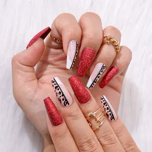 Superventas, 24 Uds., Punta francesa, <span class=keywords><strong>uñas</strong></span> acrílicas <span class=keywords><strong>de</strong></span> prensa, ataúd cuadrado medio, estilo <span class=keywords><strong>de</strong></span> salón, venta al por mayor, aplicación <span class=keywords><strong>de</strong></span> dedo para el Día <span class=keywords><strong>de</strong></span> San Valentín - Product Image 4