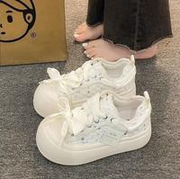 Chaussures en toile populaires pour femmes, nouvelles chaussures d'été à semelle épaisse avec nœud, baskets décontractées blanches