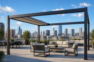 Pergola moderne en aluminium RKOVE RK-E2 3*4 avec toit rétractable motorisé et éclairage LED, gazebo de jardin extérieur - Product Image 2
