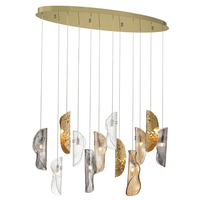Lustre ovale en laiton brossé de luxe avec verre artisanal et cuivre forgé, éclairage moderne, lustre moderne