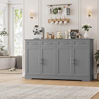 Buffet de cuisine gris haut avec 4 tiroirs, grand meuble de bar à café, table de buffet moderne pour salle à manger et salon