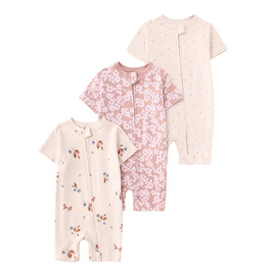 Mamasbabas Bộ đồ liền thân ba mảnh mùa hè dành cho trẻ em Unisex Bộ đồ liền thân 100% cotton tay ngắn Dây kéo hai đầu Tối giản - Product Image 6