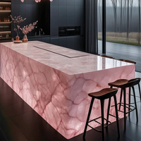 Dalle de marbre onyx rose sur mesure, translucide rétroéclairée, pierre naturelle pour panneau mural intérieur de luxe, mur d'accentuation, plan de travail de cuisine