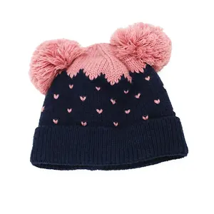 Baby Muts Voor Meisjes Jongens Jacquard Gebreide Winter Muts Gezellig Voering Schedel Cap Dubbele Pom Pom Hoeden Toques Unisex Groothandel