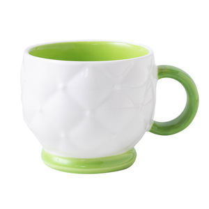<b>Ceramic</b> Milk <b>Cup</b> With Handle Solid Color Embossed Design For Home Use Gift <b>Cup</b> - Product Image 5