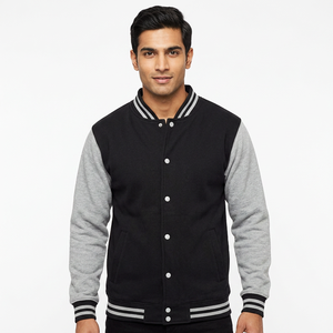 Blousons universitaires pour hommes très demandés, couleur unie, vêtements d'extérieur d'hiver, manches en cuir de vachette, toile, quantité en gros interchangeable - Product Image 1