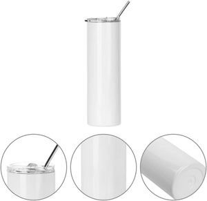 Vaso Térmico Delgado de Acero Inoxidable 304 de 20 Oz, Blanco, Recto, para Sublimación, con Pajita Metálica - ¡El Más Vendido! - Product Image 4