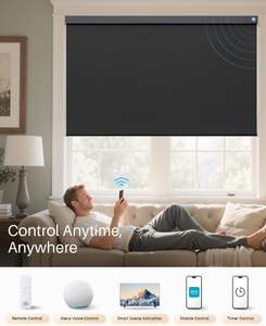 Persianas Enrollables Automáticas Inteligentes Motorizadas con Cadena Inalámbrica TUYA, Persianas Verticales Eléctricas Modernas con Batería, Opacas, Lisas, Negras - Product Image 2